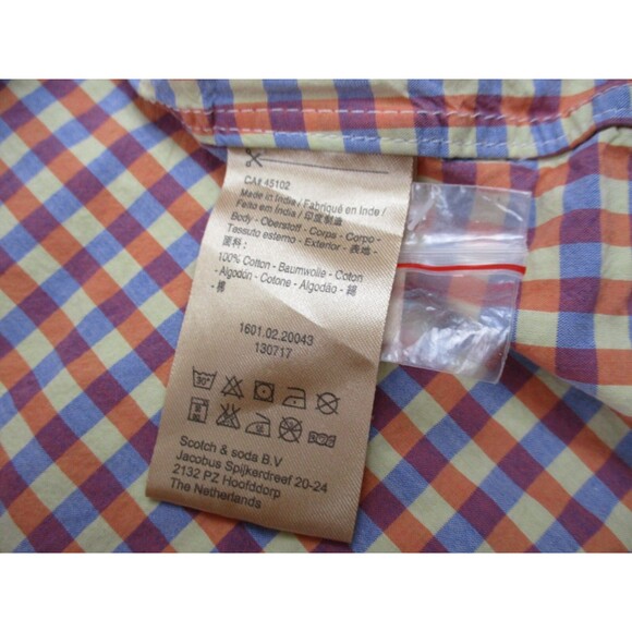 Scotch & Soda Shirt Men Medium Orange Blue Check Cotton Long Sleeve Button Up - Picture 5 of 12